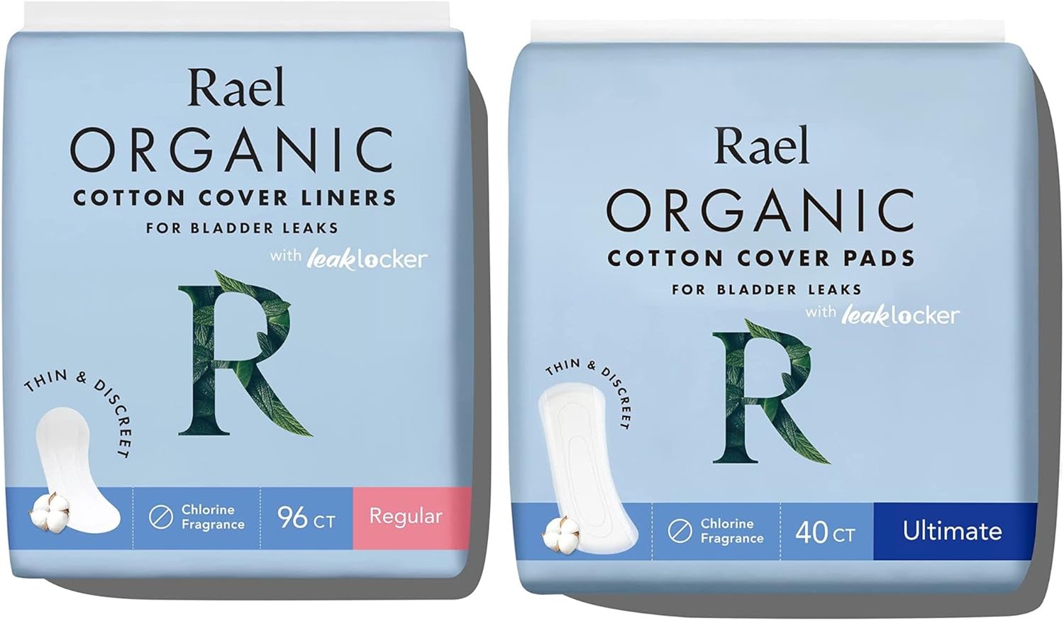 Rael Organic Cotton Incontinence Bundle Pack - Regular And Ultimate Pads, 136 Count