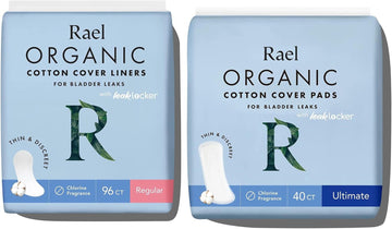 Rael Organic Cotton Incontinence Bundle Pack - Regular And Ultimate Pads, 136 Count