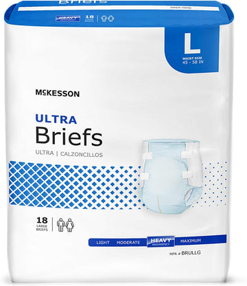 Mckesson Ultra Briefs, Incontinence, Heavy Absorbency, Large, 18 Count, 4 Packs, 72 Total