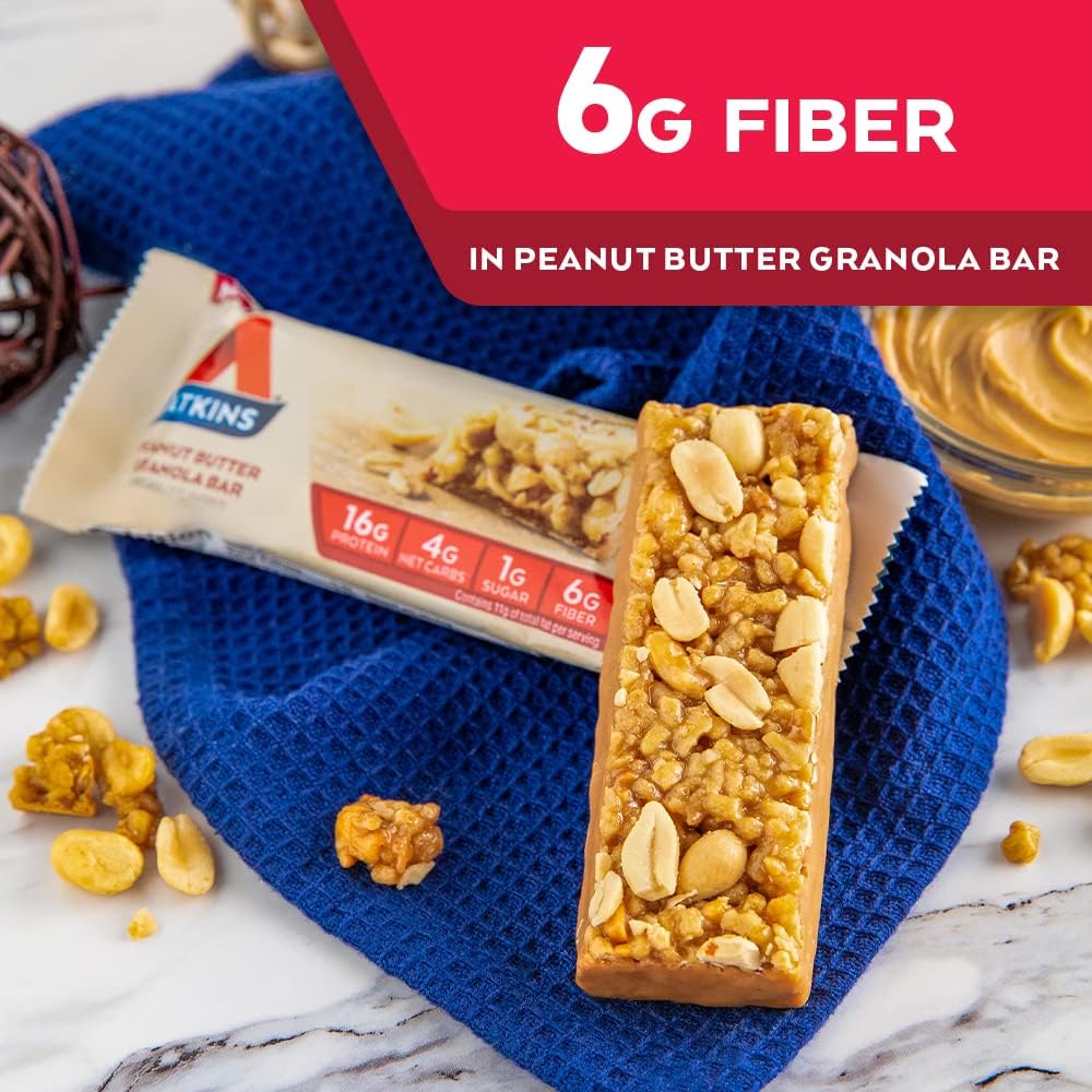 Atkins Peanut Butter Granola Protein Meal Bar, High Fiber, 16g Protein, 1g Sugar, 4g Net Carb, Meal Replacement, Keto Friendly, 12 Count : Everything Else