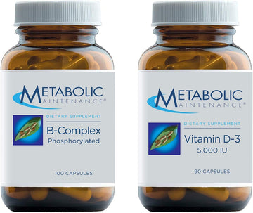 Metabolic Maintenance 2-Product Set With B-Complex Phosphorylated - Energy + Nerve Support (100 Capsules) + Vitamin D-3 5000 Iu - Bone, Immune + Mood Support (90 Capsules)