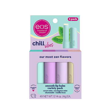 eos Chill Vibes Lip Balm Variety Pack- Chamomile, Eucalyptus Mint, Sweet Mint & Vanilla Bean, All-Day Moisture Lip Care Products, 0.14 oz, 4-Pack