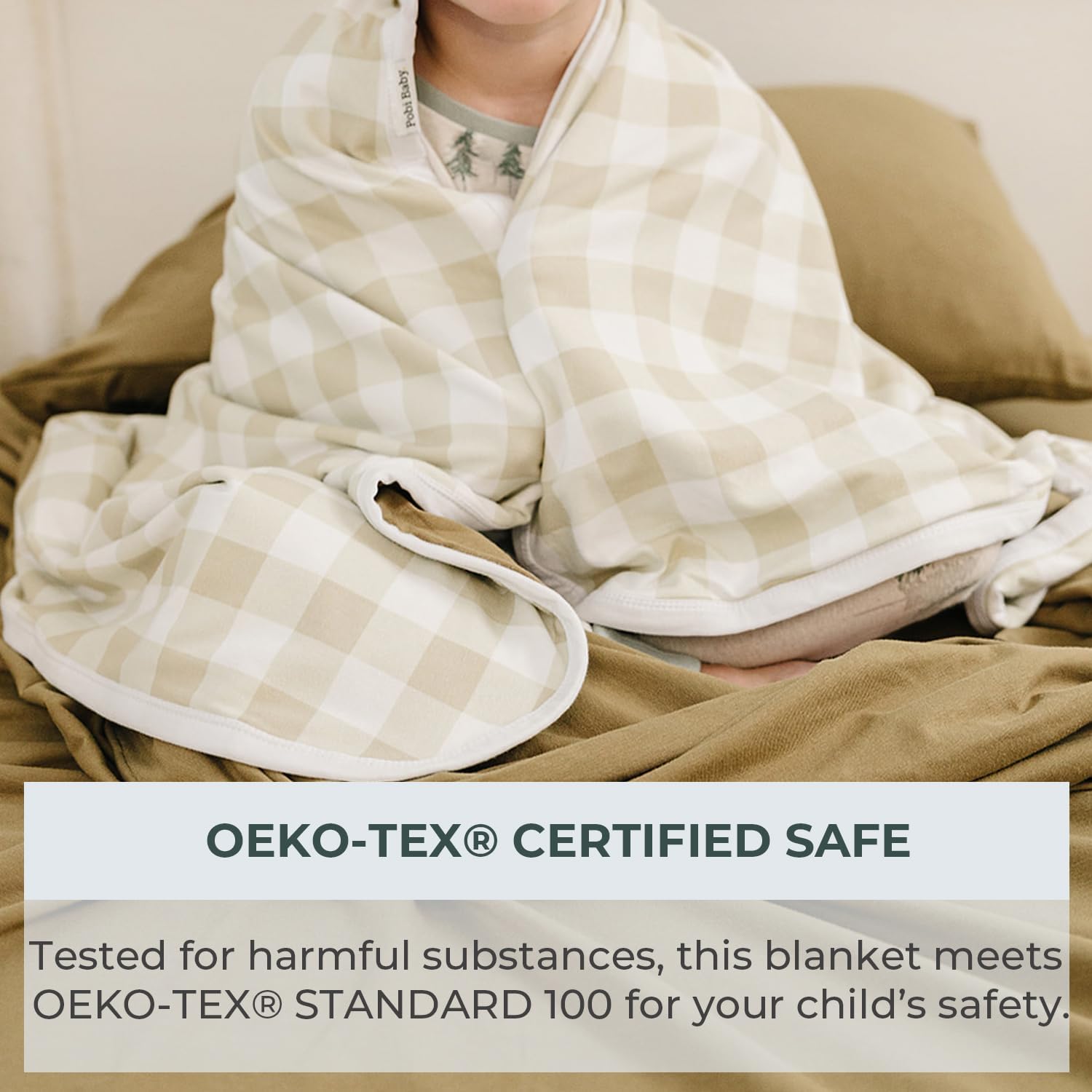 Pobi Baby Premium Baby Blanket, Soft Stretchy Quilt For Babies, Toddlers, Kids (Gingham Khaki)