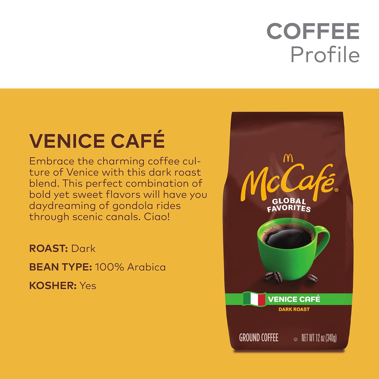 McCafe Venice Café, Ground Coffee, Dark Roast, 12oz Bag : Everything Else