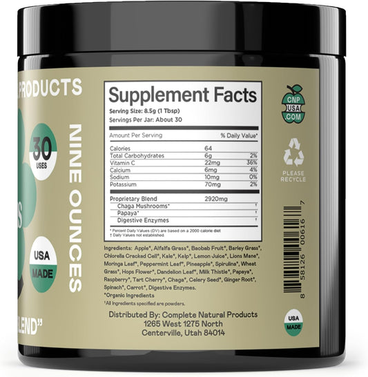 Gut Greens Superfood Powder Formula Supplement - Amazing Raw Digestive Enzyme Supplements Grass Mix, 9Oz, 30 Servings