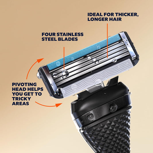 Dollar Shave Club - Shaving Kit With Diamond Grip Razor Handle, 4-Blade Blade Refills, & Blade Cover, Easy To Grip Handle, For Travel, Blue