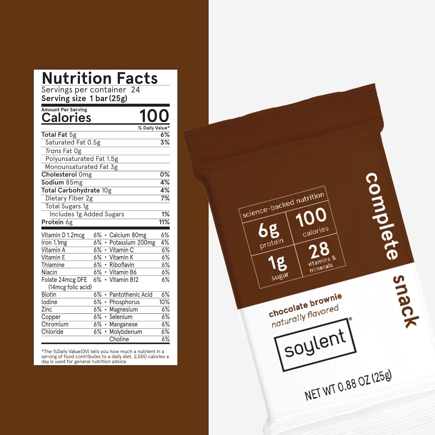 Soylent Snack Mini Protein Bars - Chocolate Brownie, 1g sugar, Protein Bars, Gluten Free, 6g of Vegan Energy - 24 count : Health & Household