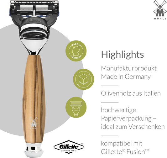 Mühle Vivo Olive Wood 3-Piece Pure Badger 5-Blade Razor Shaving Set