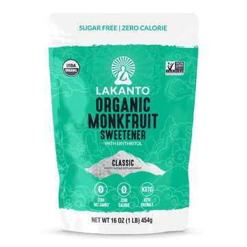 Lakanto Organic Classic Monk Fruit Sweetener with Erythritol - White Sugar Substitute, Zero Calorie, Keto Diet Friendly, Zero Net Carbs, Baking, Sugar Replacement (Organic Classic White - 1 lb)