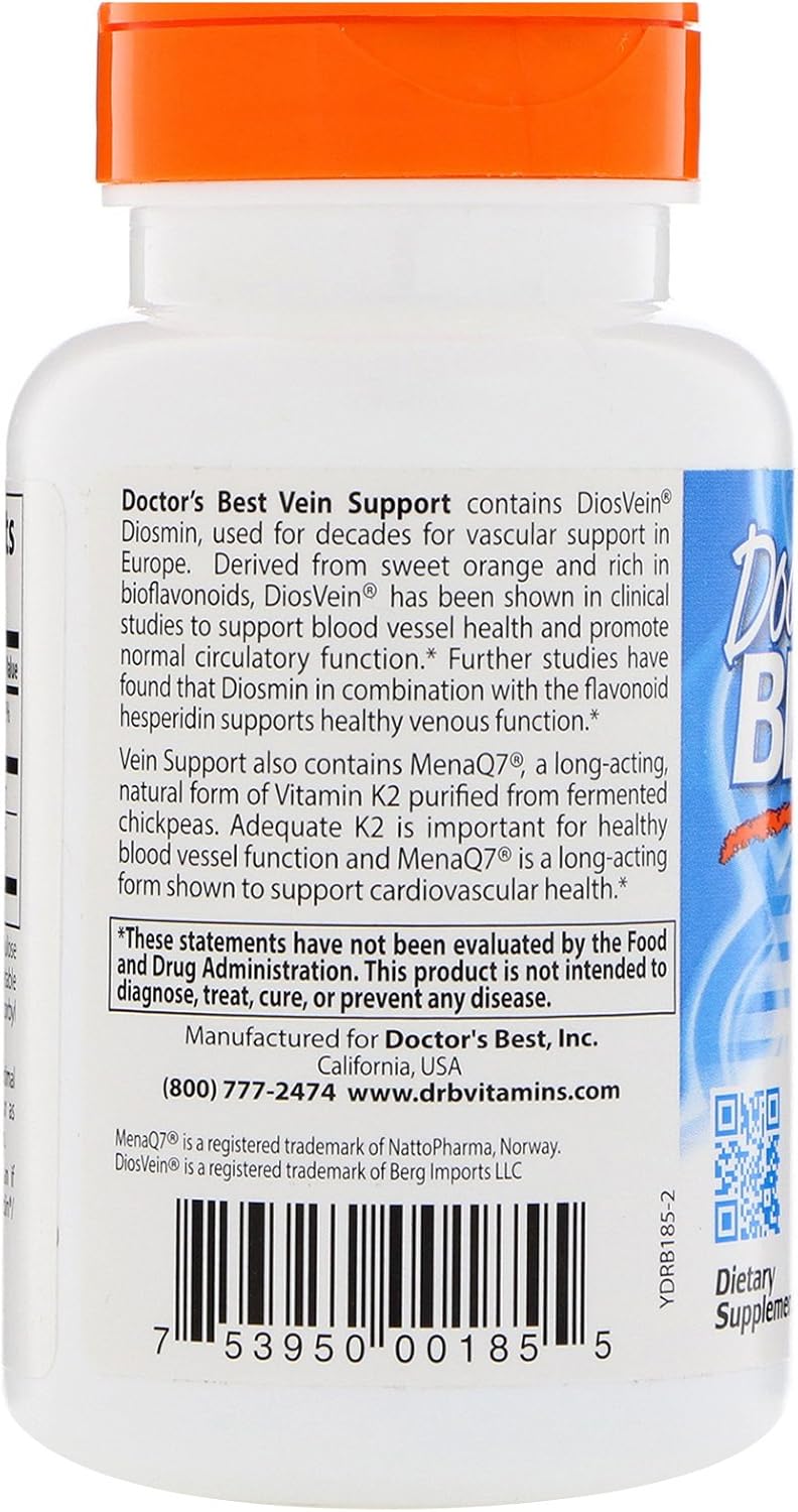 Doctors Best Vein Support, Supports Circulation & Arterial Health, Non-Gmo, Gluten Free, Soy Free, Vegan 60 Veggie Caps