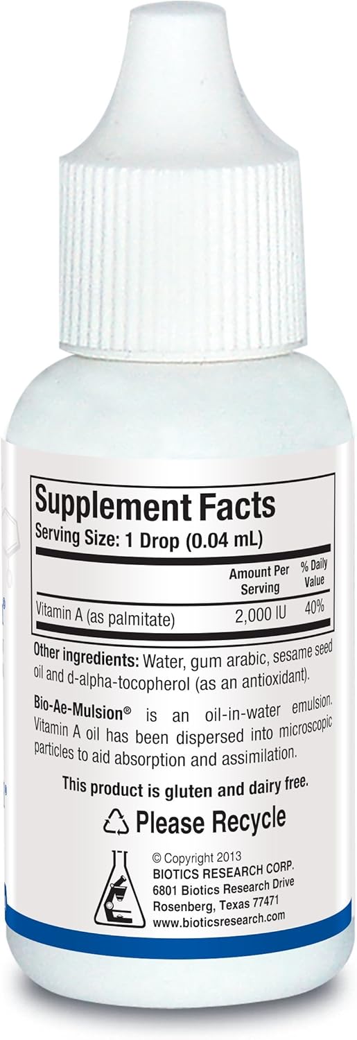 Biotics Research Bio Ae Mulsion Iu Emulsified Vitamin A For Greater Uptake & Utilization, Concentrated Form, Promotes Immune Response, Aids In Visual Acuity, Supports Cardiovascular 1 Fluid Ounces