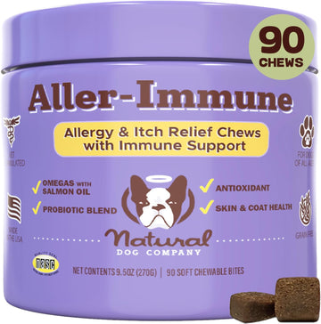 Natural Dog Company Aller-Immune Chews (90 Pieces), Turkey Flavor, Canine-Specific Probiotics, Allergy Immune Supplement For Dogs, Boosts Immune System, Antioxidant, Itch Relief For Dogs