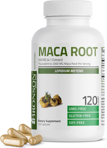 Bronson Maca Root (From 500Mg 4:1 Extract Equivalent To 2000Mg Per Serving), Lepidium Meyenii - Non-Gmo, 120 Vegetarian Capsules