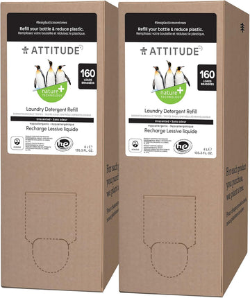 Attitude Liquid Laundry Detergent, Ewg Verified Laundry Soap, He Compatible, Vegan And Plant Based Products, Cruelty-Free, Unscented, Bulk Refill, 160 Loads, 135.26 Fl Oz (Pack Of 2)