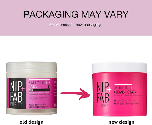 Nip + Fab Saliyclic Fix Night Pads For Face With Hyaluronic Acid, Exfoliating Facial Pad Bha Exfoliant For Skin Hydration Acne Breakouts And Blemishes, 60 Pads, 80 Ml