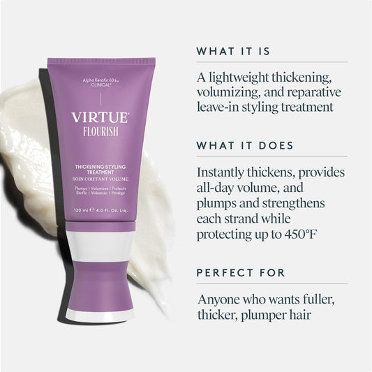 Virtue Flourish Hair Thickening Styling Treatment For Thinning Or Fine Hair, Volumizes And Thickens Thin Hair, 4 Fl Oz