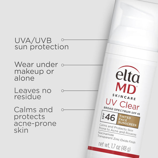 Eltamd Uv Clear Tinted Face Sunscreen, Oil- Free Tinted Sunscreen With Zinc Oxide, Dermatologist Recommended Sunscreen, 1.7 Oz Pump