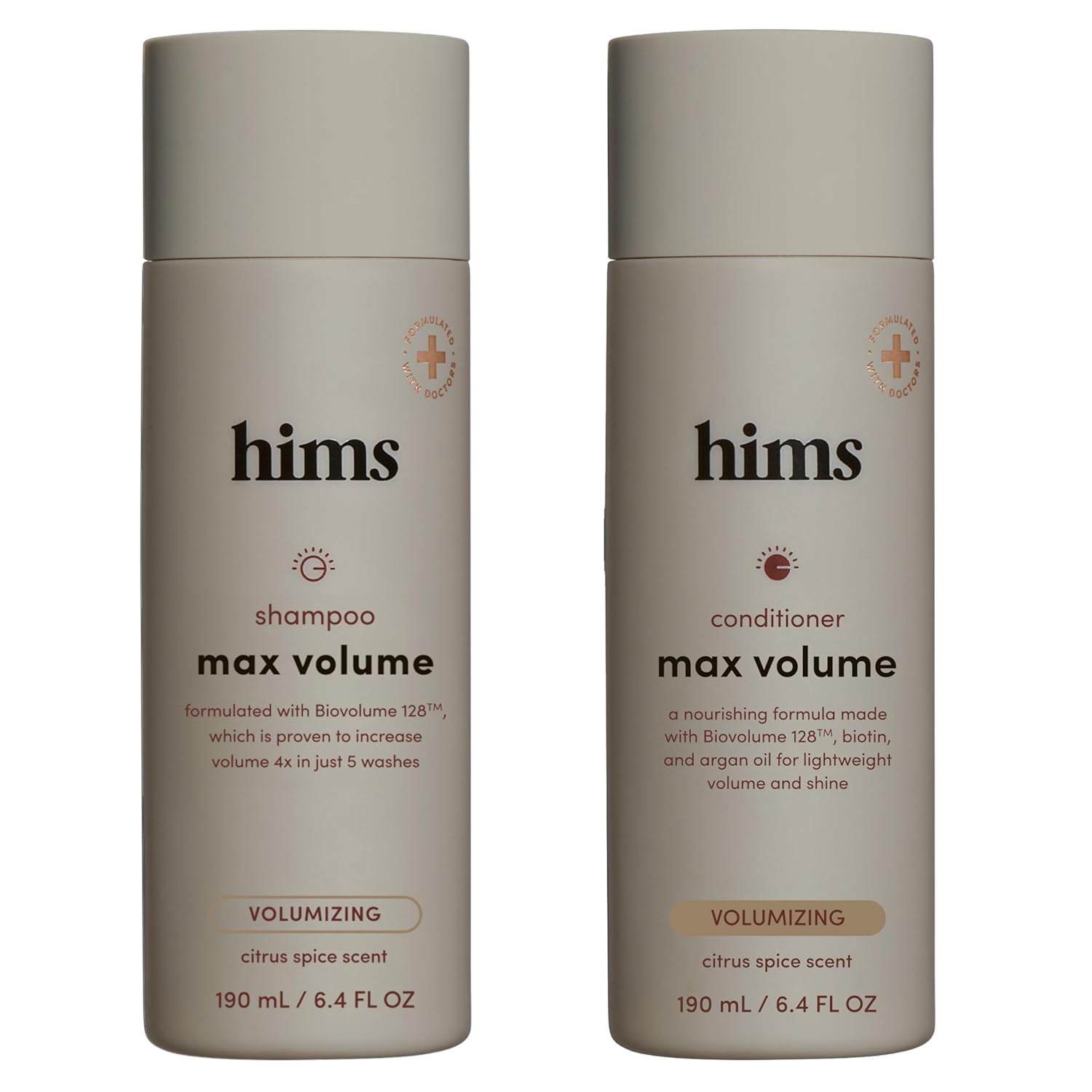 Hims Max Volume Men'S Shampoo & Conditioner Set - Volumizing Natural Shampoo And Conditioner For Men - Adds Volume, Shine & Bounce - Citrus Spice - 2 X 6.4 Fl Oz