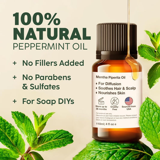 Kukka Peppermint Oil For Hair - 100% Natural Mint Essential Oils - Natural Peppermint Essential Oil For Diffuser, Skin, Hair, Personal Care - Fresh, Minty Scent - Soap Making & Diy (0.34 Fl Oz)