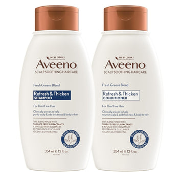 Aveeno Fresh Greens Shampoo + Conditioner With Rosemary, Peppermint & Cucumber To Thicken & Nourish, Clarifying & Volumizing Shampoo For Thin Or Fine Hair, Paraben-Free, 12 Fl Oz, 2 Count (Pack Of 1)