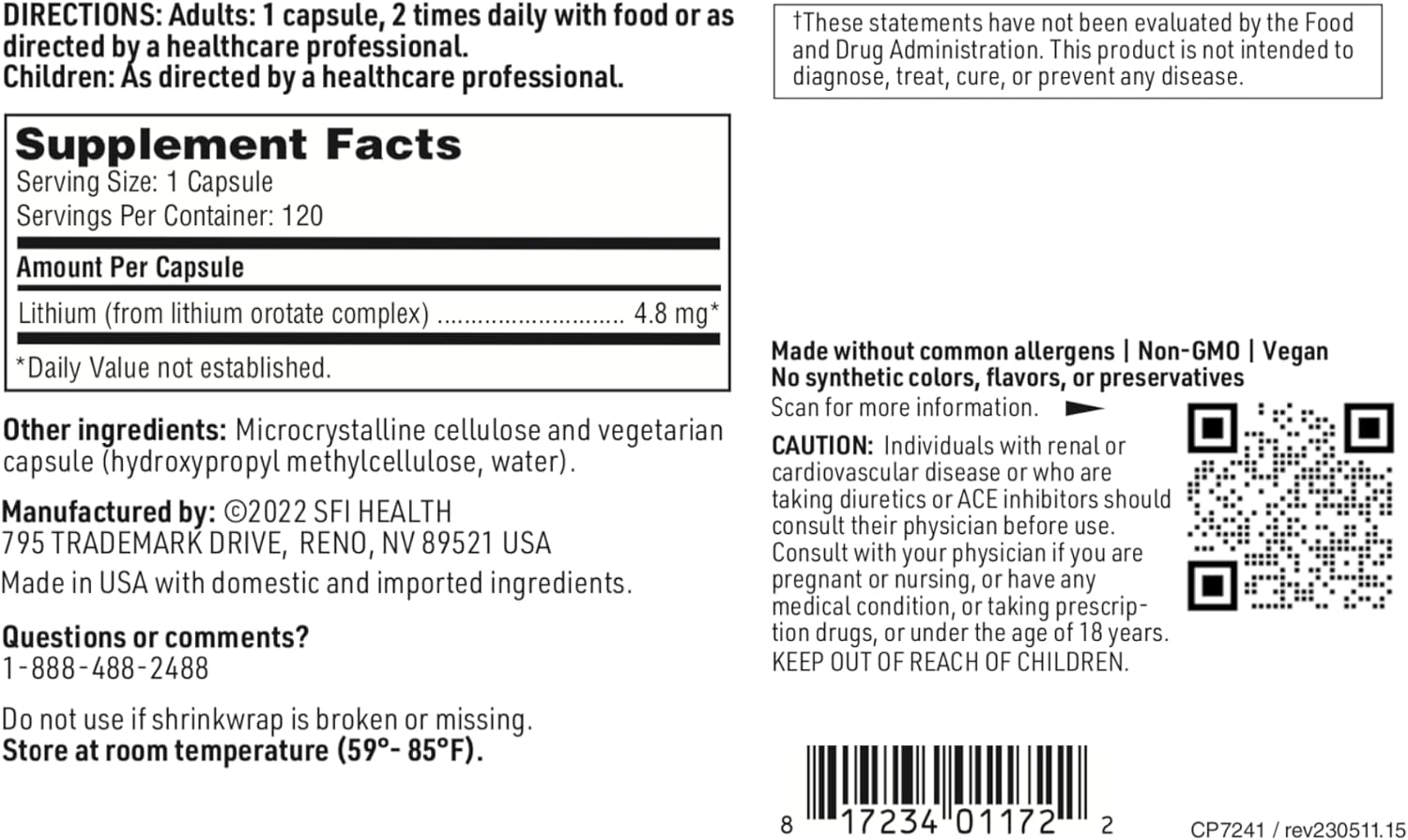 Klaire Labs Lithium Orotate 4.8 mg - May Help Balance Mood - Bioavaila