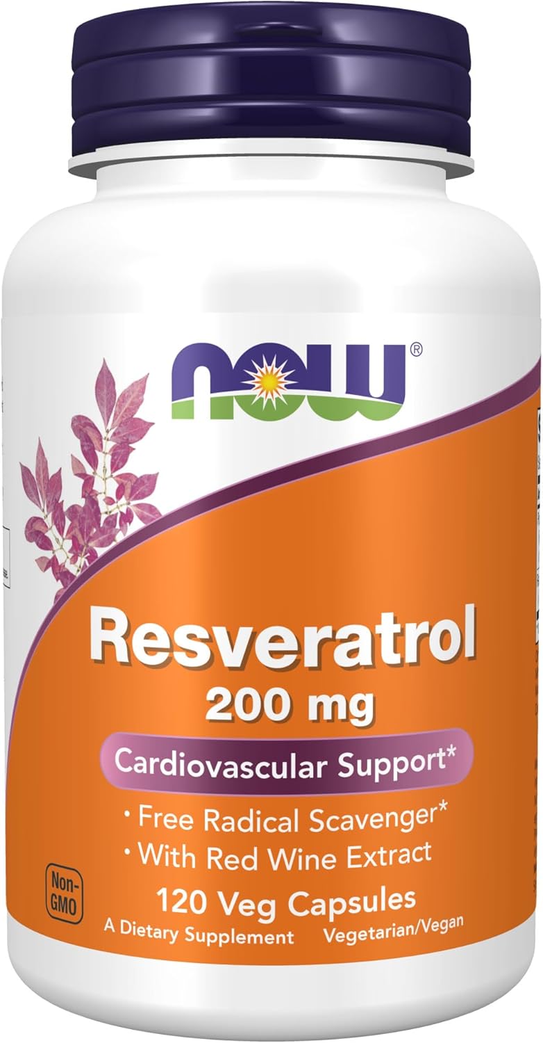 Now Supplements, Natural Resveratrol 200 Mg With Red Wine Extract, 120 Veg Capsules