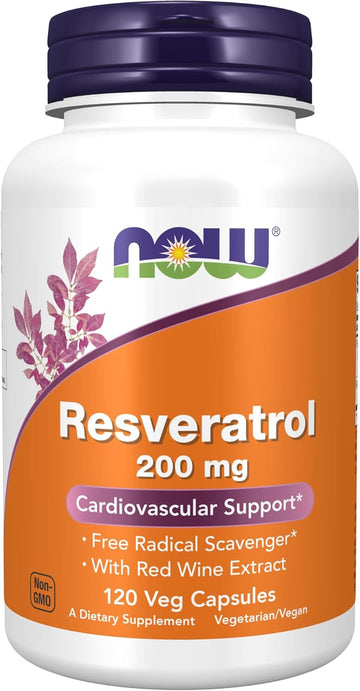 Now Supplements, Natural Resveratrol 200 Mg With Red Wine Extract, 120 Veg Capsules