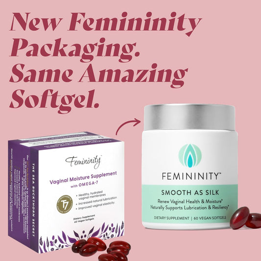 Femininity Smooth as Silk 60-Day Refill for Vaginal Dryness (120 Softgels) – Sea Buckthorn Oil with 365mg Omega 7 + Omega 3 and Omega 9