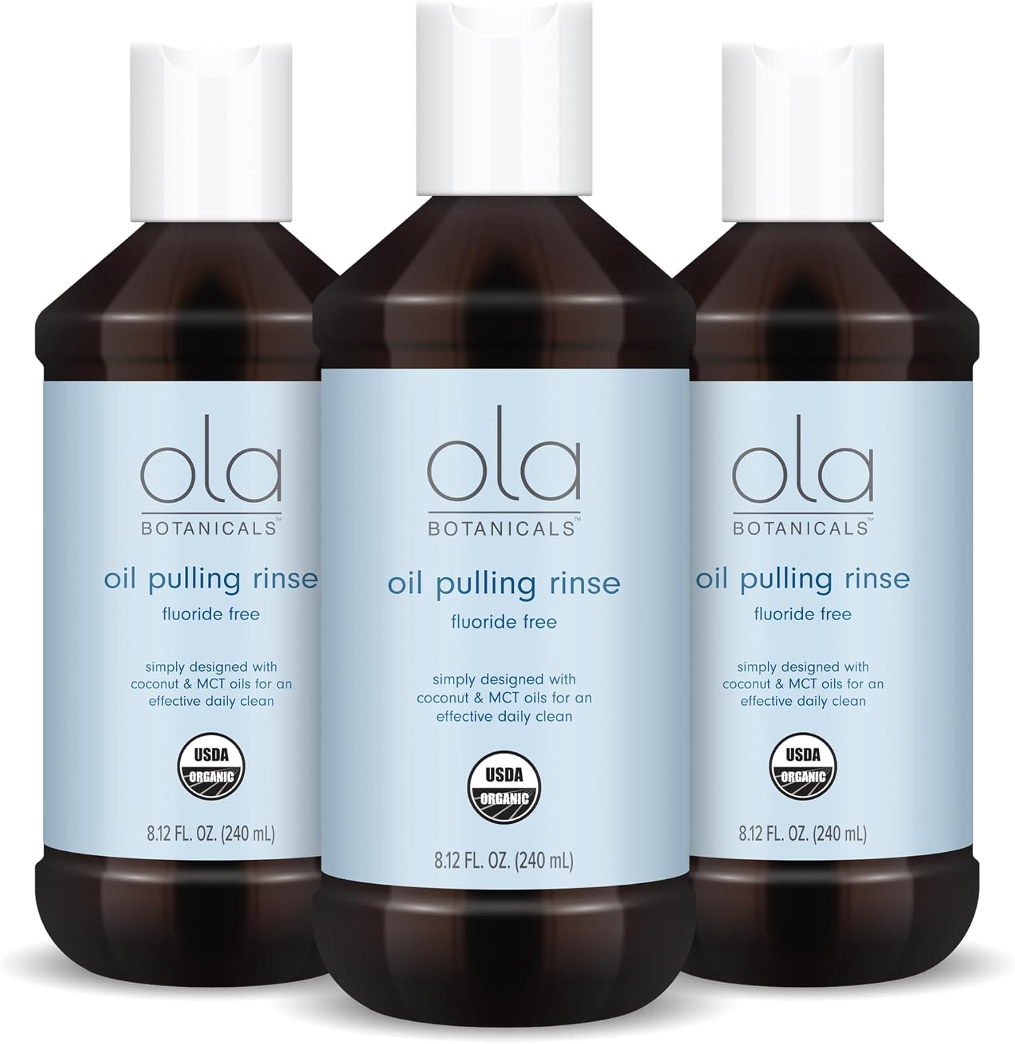 Ola Botanicals Oil Pulling Rinse (8.12 Fl. Oz.), 3-Pack Usda Certified Organic, Coconut Oil, Mct Oil, Cruelty Free, Fluoride Free, Soy Free, Gluten Free, Non Gmo, Dr. Mercola
