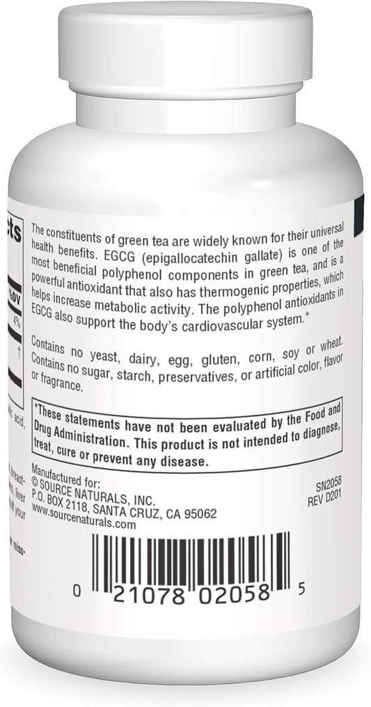 Source Naturals EGCG, Antioxidant and Thermogenic Activator from Green Tea, 350mg - 60 Tablets