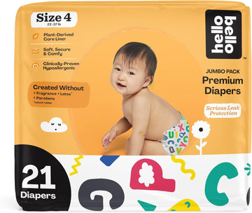 Hello Bello Premium Baby Diapers Size 4 I 21 Count Of Disposeable, Extra-Absorbent, Hypoallergenic Baby Diapers With Snug And Comfort Fit I Alphabet Soup