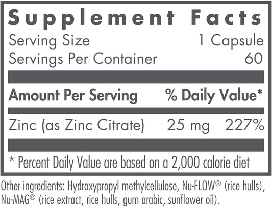 NutriCology Zinc Citrate - 25 mg - 60 Capsules