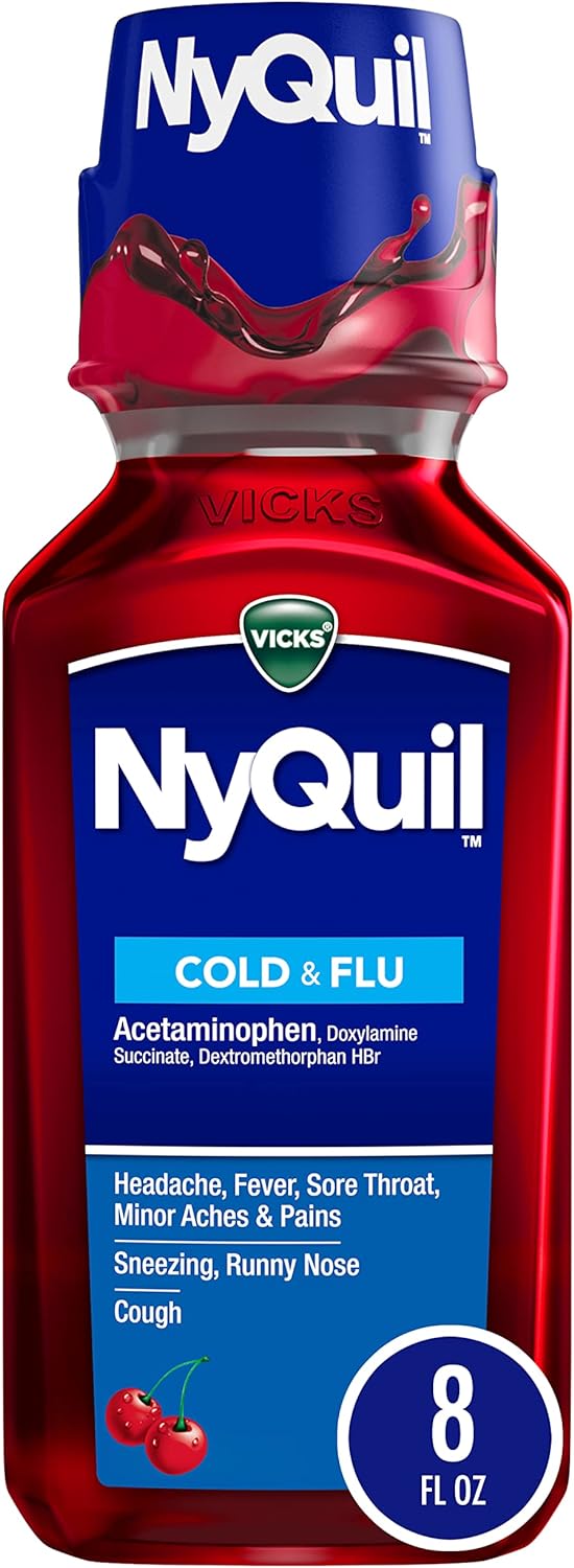 Vicks Nyquil Cough Nighttime Relief, 8 Fl Oz, Cherry Flavor - Relieves Sore Throat, Runny Nose, Cough