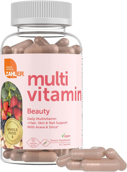 Zahler Multivitamin Beauty, Daily Multivitamin +Skin Hair and Nails Support, Multivitamin for Women and Men with Iron, Certified Kosher, 60 Capsules