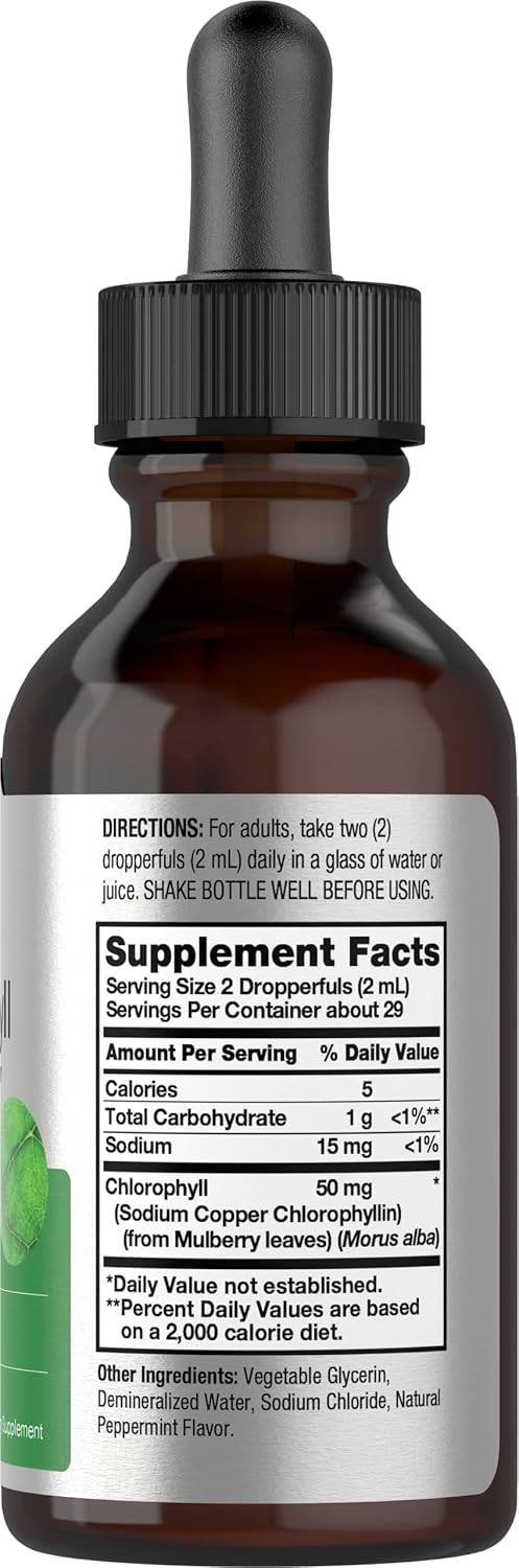 Horbäach Liquid Chlorophyll Drops | 2 Oz | Vegan, Non-Gmo, And Gluten Free Formula | Natural Peppermint Flavor