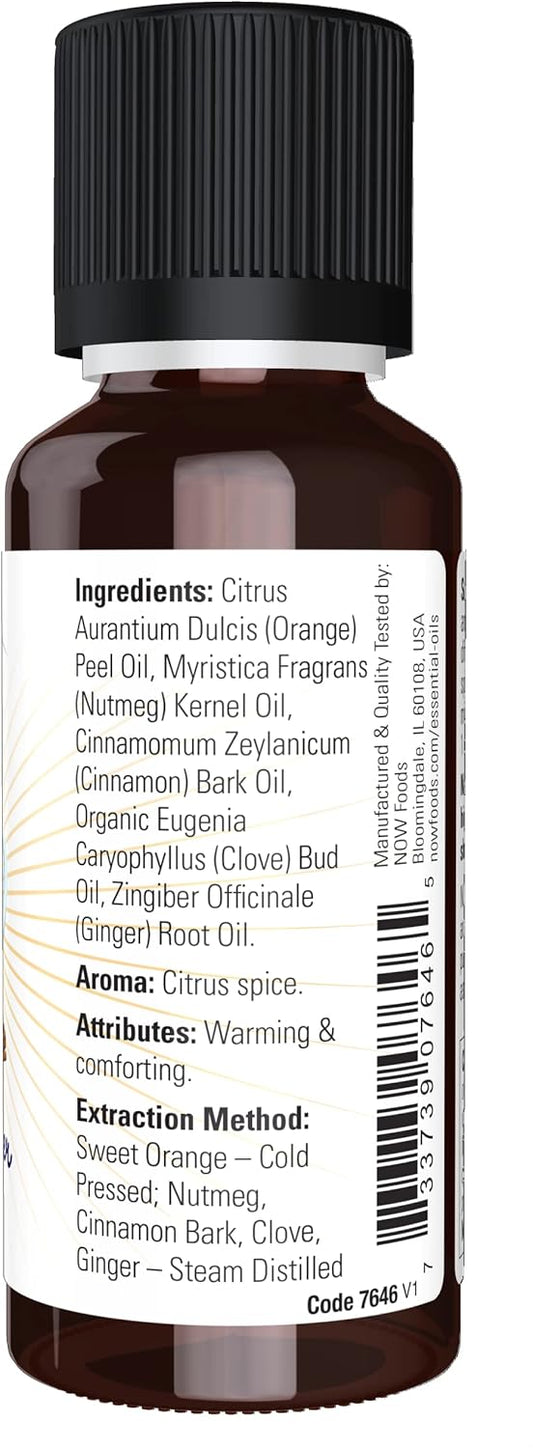 Now Foods Essential Oils, Spiced Cider Oil Blend, Citrus Spice Scent With Warm And Comforting Attributes, 1-Ounce