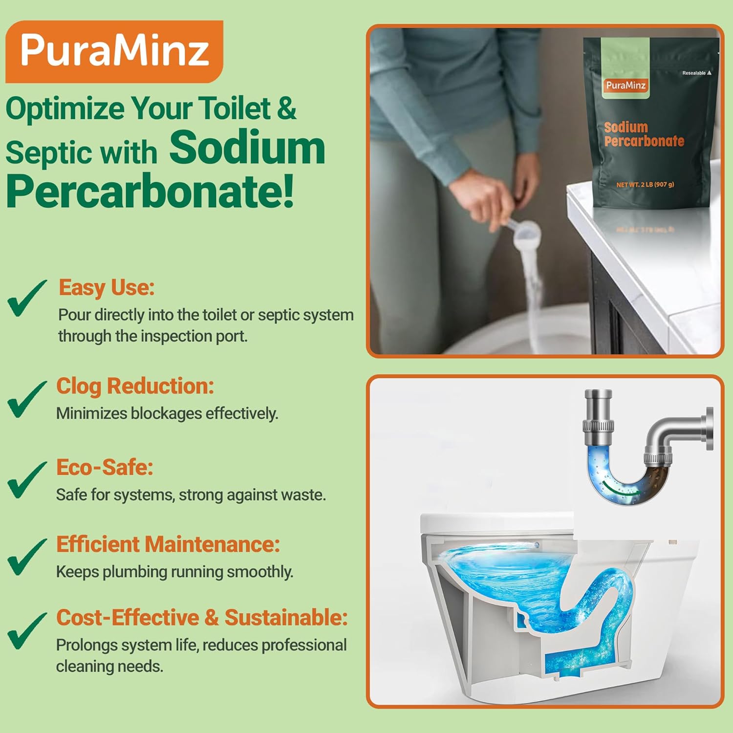Sodium Percarbonate (2lbs) -Premium Oxygen Bleach/Solid Hydrogen Peroxide. Color-Safe Stain & Grime Remover, Multi-Use Cleaner for Home & Laundry- Resealable Metalized packaging with measuring scoop : Health & Household