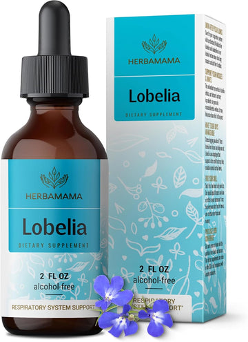 Herbamama Lobelia Tincture - Lobelia Extract Vegan Lung Detox Supplement - Deep Lung Support - Sugar & Alcohol-Free, 28-Day Supply