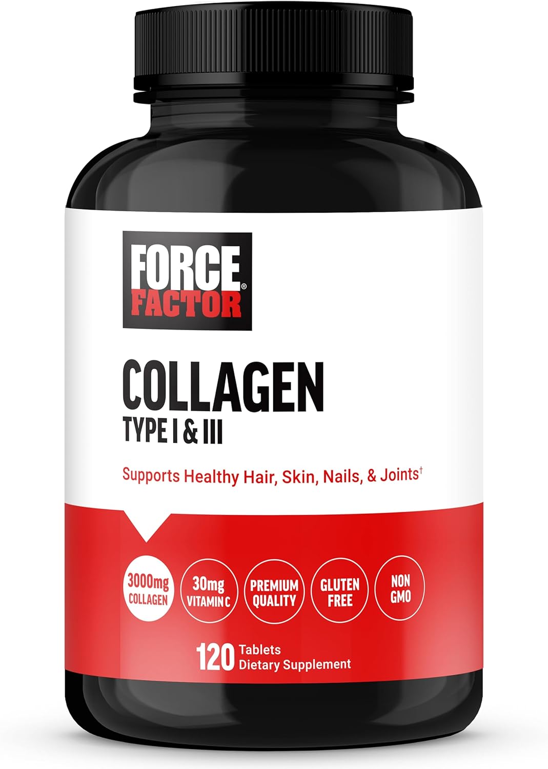 FORCE FACTOR Collagen Peptides, Collagen for Women and Men Made with Hydrolyzed Bovine Collagen Type 1 & 3 for Healthy Hair, Skin, Nails, & Joints, Premium Quality, Non-GMO, 120 Collagen Pills