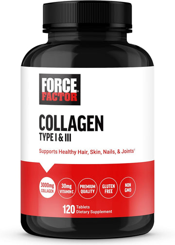 FORCE FACTOR Collagen Peptides, Collagen for Women and Men Made with Hydrolyzed Bovine Collagen Type 1 & 3 for Healthy Hair, Skin, Nails, & Joints, Premium Quality, Non-GMO, 120 Collagen Pills