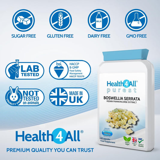 Health4All Boswellia Serrata Extract 2800Mg (303Mg Boswellic Acids Per Capsule) 60 Capsules 2 Months Supply, Purest Oa & Joint Support Supplement, High Strength Indian Frankincense Resin | Made In Uk