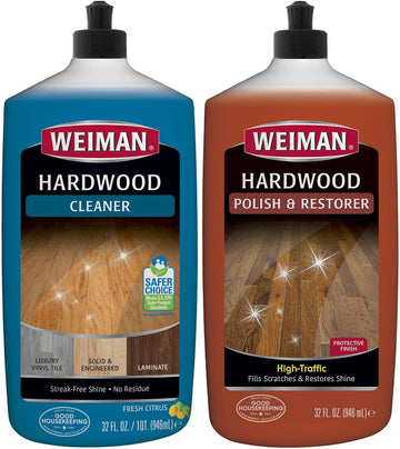 Weiman Hardwood Floor Cleaner and Polish Restorer Combo - 2 Pack - High-Traffic Hardwood Floor, Natural Shine, Removes Scratches, Leaves Protective Layer