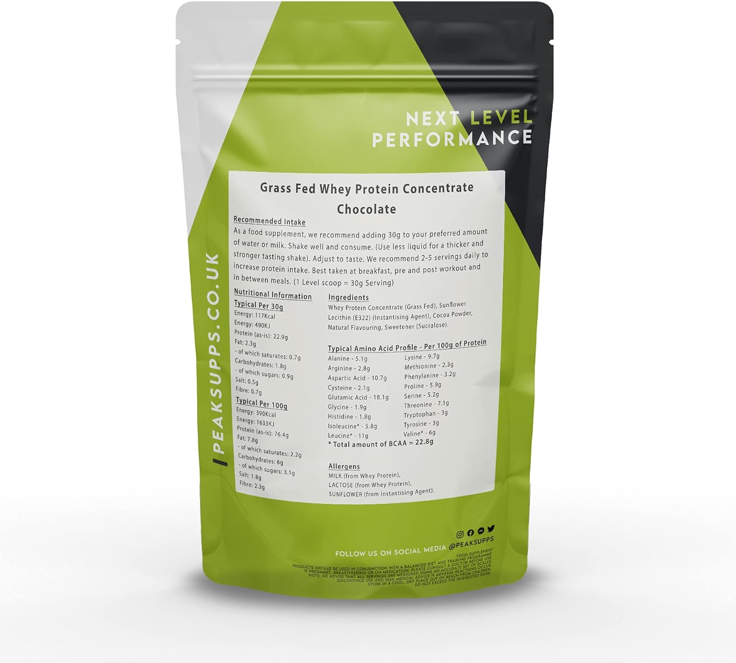 Whey Protein Powder Concentrate - 1kg Chocolate - Grass Fed