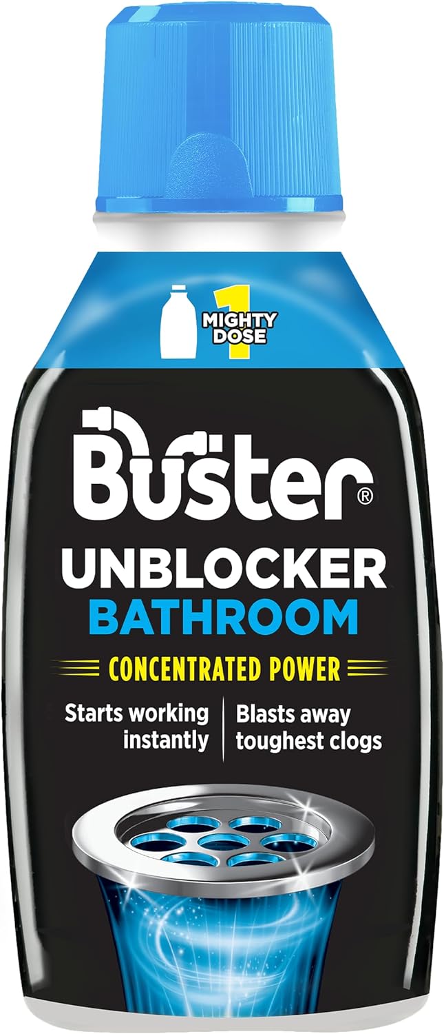 Buster Bathroom Plughole Unblocker, 300Ml, Pack Of 6, Unblock Hair & Sludge From Showers, Baths & Sinks – Fast-Acting Plughole Unclogger, Clears Blockages & Slow-Draining Water