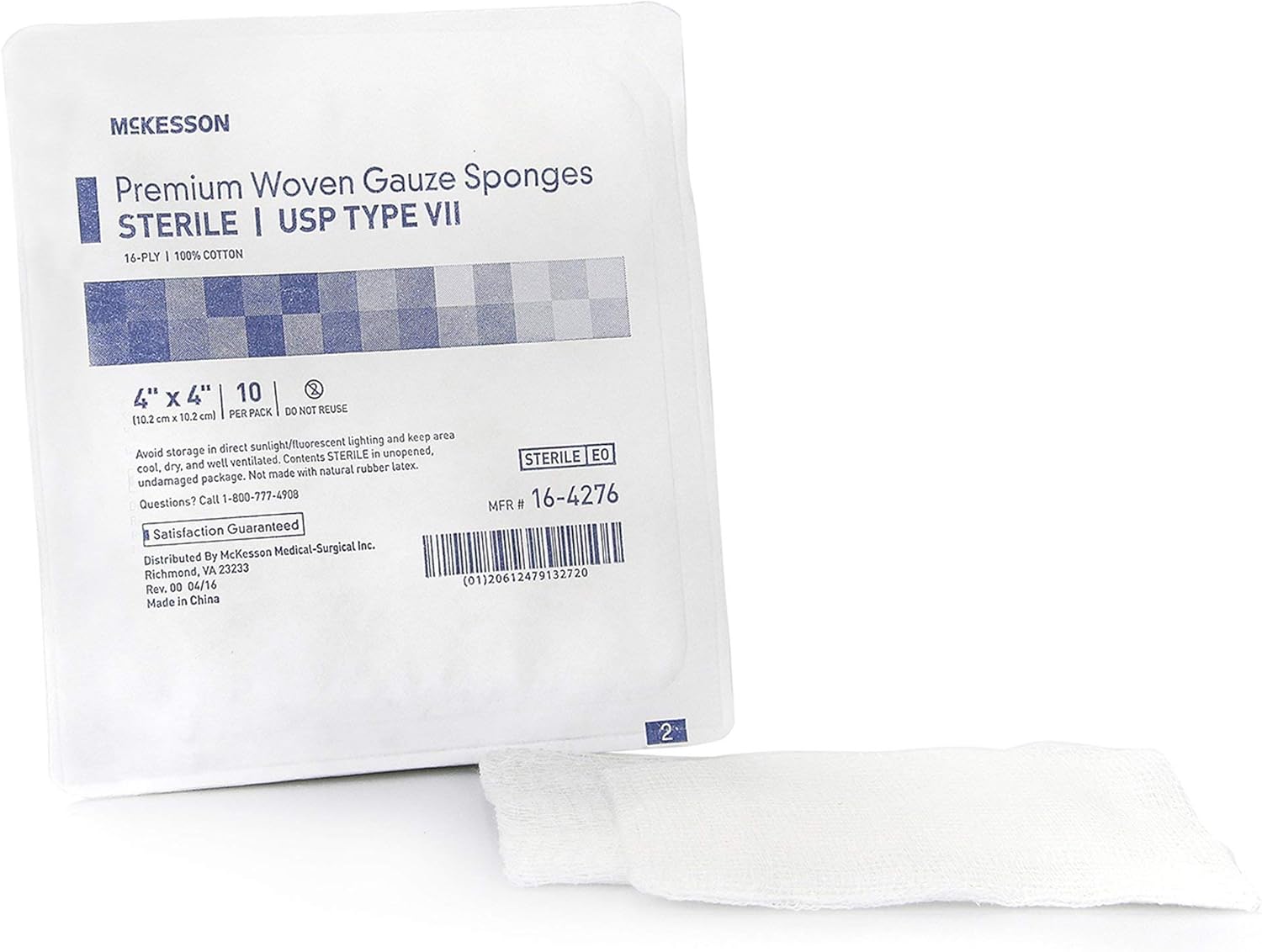 McKesson Premium Woven Gauze Sponges, Sterile, 16-Ply, USP Type VII, 100% Cotton, 4 in x 4 in, 10 per Pack, 72 Packs, 720 Total : Health & Household