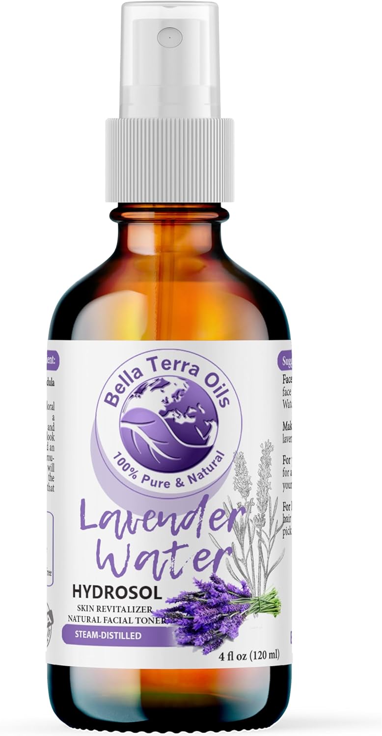 Bella Terra Oils - Lavender Toner for Face 4oz - Enriched with Vitamin C & D, Omega-6 Fatty Acids, Exquisite Hydrosol Blend for Skin Wellness