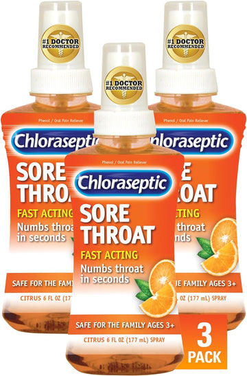 Chloraseptic Sore Throat Spray, Citrus Flavor, 6 fl oz, 3 Pack