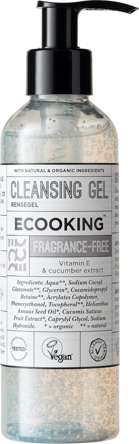 Ecooking Fragrance-Free Face Cleansing Gel With Organic Sunflower Oil, Vitamin E & Cucumber Extract 200Ml | Normal, Oily & Sensitive Skin Cleanser | Blemish Control & Makeup Remover
