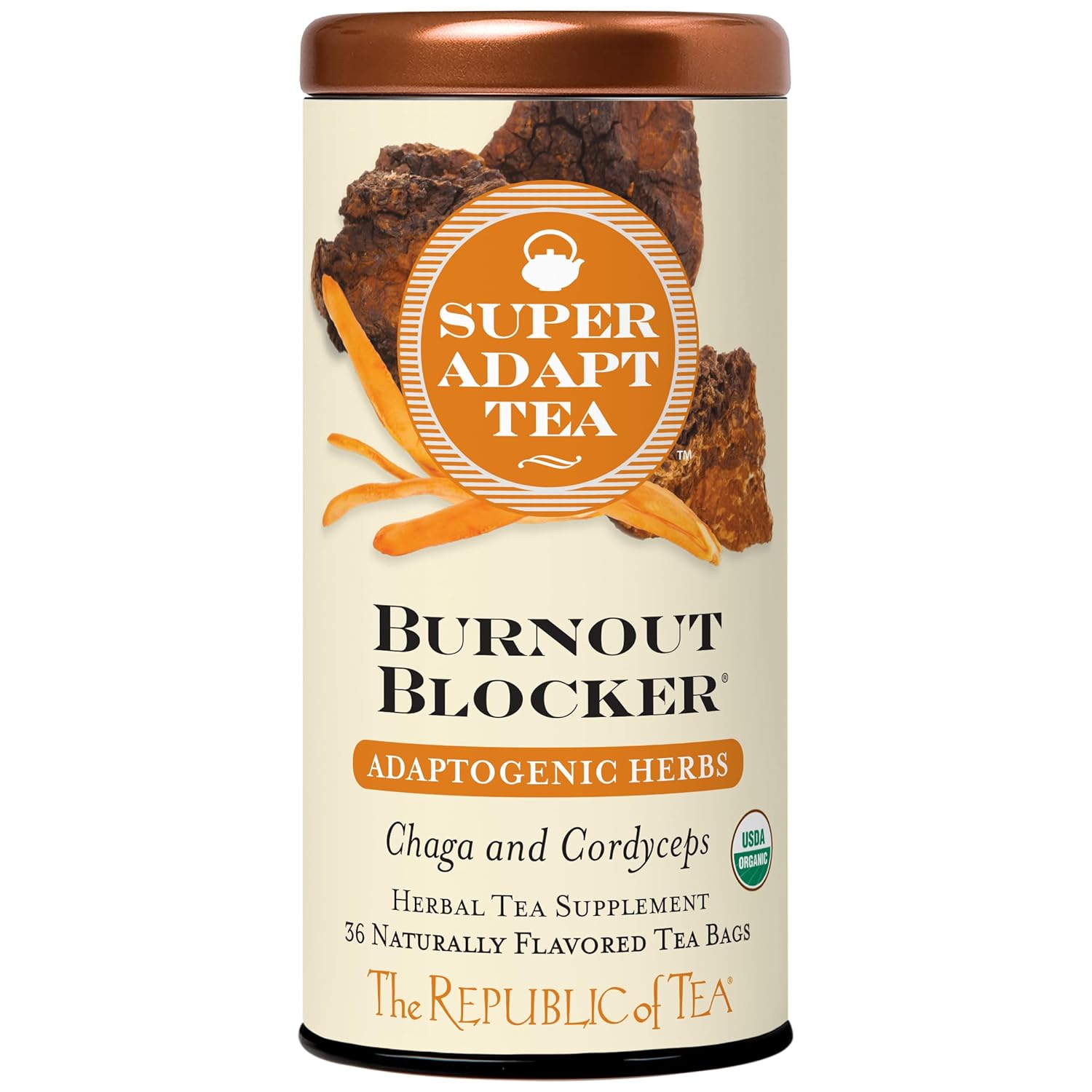 The Republic Of Tea - Burnout Blocker Superadapt Tea, 36 Tea Bags, Caffeine Free