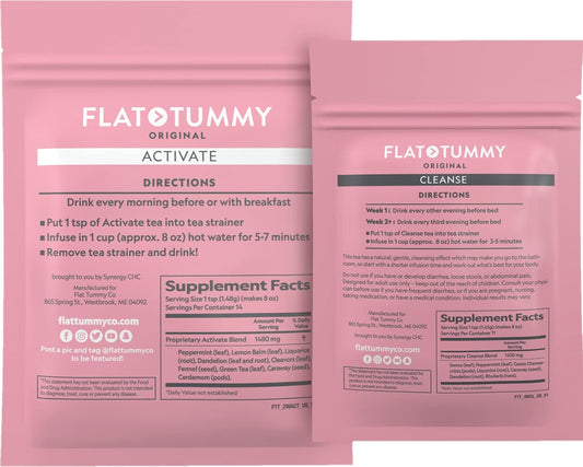 Flat Tummy Detox Tea (2 Week Program) – 2-Step Detox Tea To Boost Energy & Reduce Bloating* - All Natural Detox Cleanse W/ Green Tea, Lemon Balm, Dandelion, Fennel, & More - Digestion Support